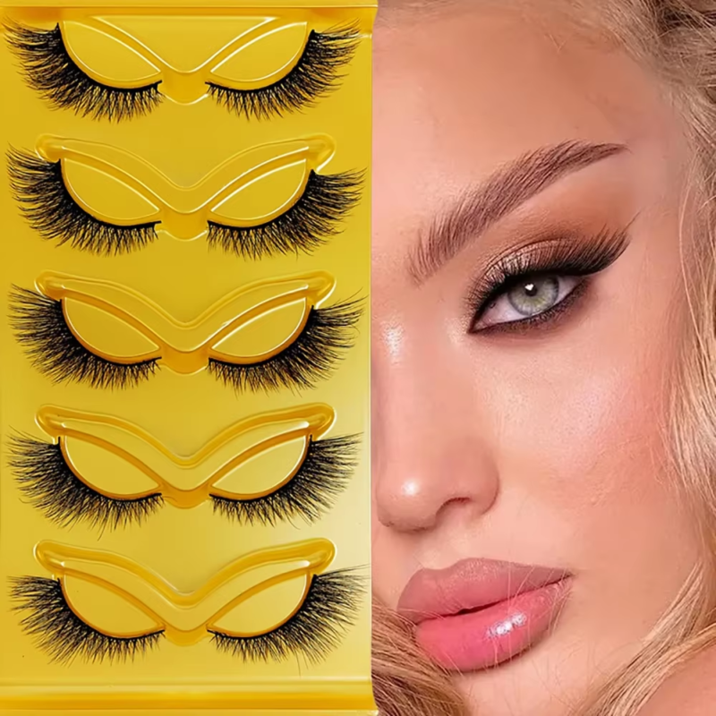 JIEFUXIN 5 Pairs Cat Eye Lashes Wispy