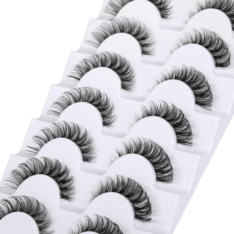 YAWAMICA 7 Pairs Wispy Natural C Curl Strip Bands Fluffy Cat Eye Lashes