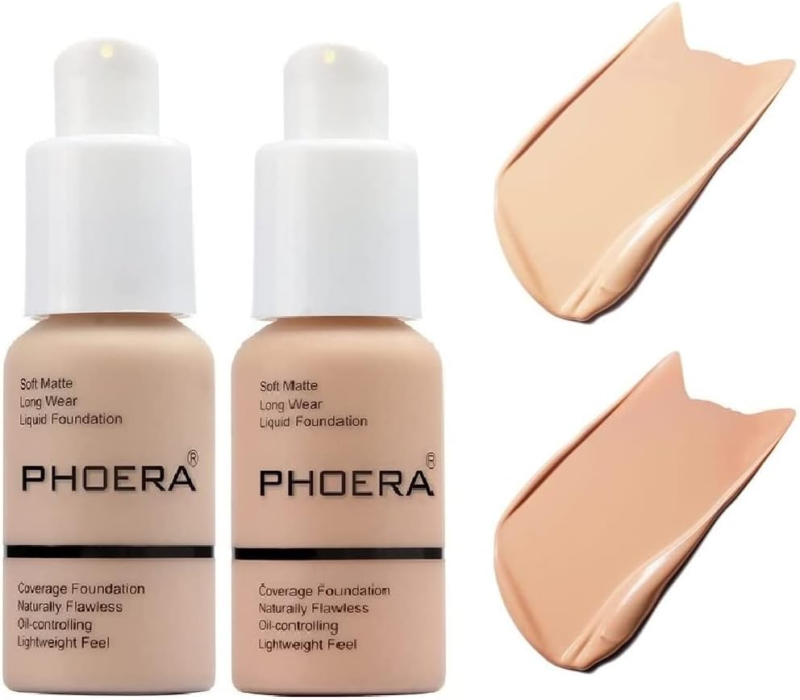 PHOERA 2 Pack Oil Control Liquid Foundation(#102 Nude &#103 Warm Peach)