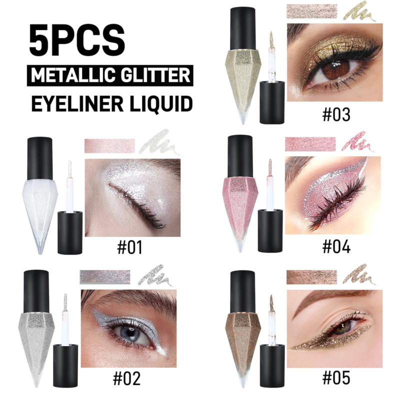 LUCOSS 5Colors Liquid Glitter Eyeliner (Color Variant)