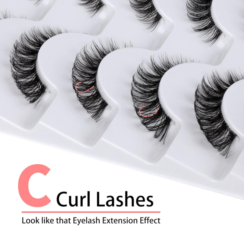 YAWAMICA 7 Pairs Wispy Natural C Curl Strip Bands Fluffy Cat Eye Lashes - Image 2
