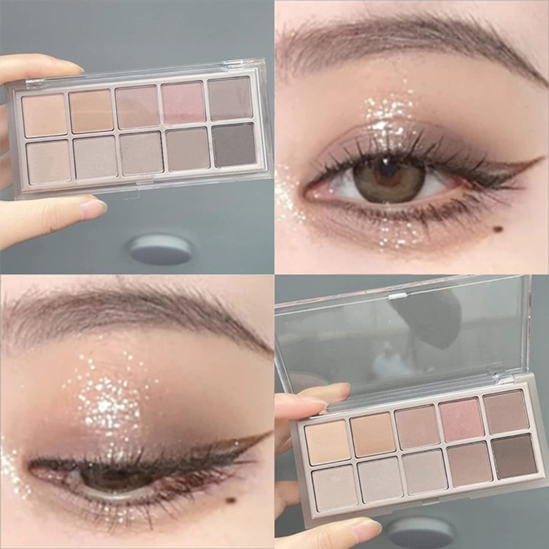 ERINDE 10 Colors Matte Grey Brown Eye Shadow Neutral Nude Taupe Eye Makeup Pallet Ultra-Blendable - Image 2