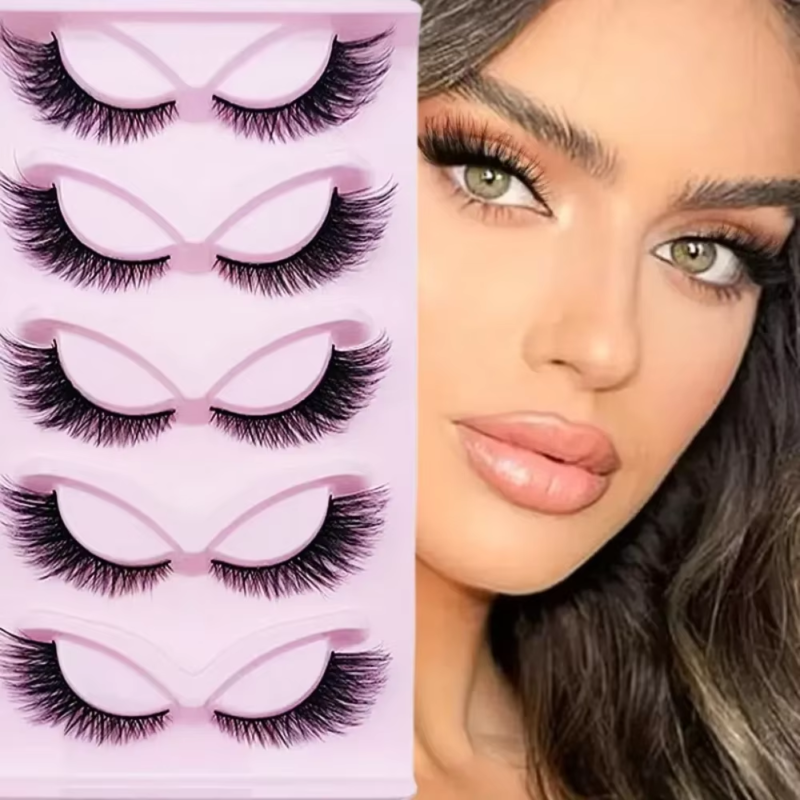 JIEFUXIN 5 Pairs Fluffy Cat Eye Lashes Extensions