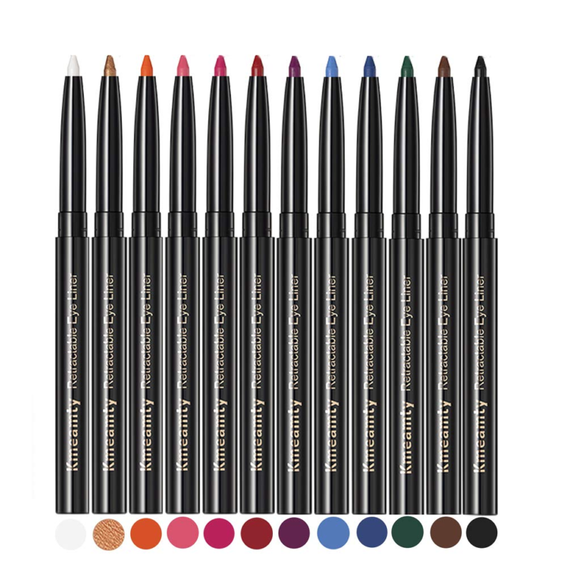 KMEAMTY Gel Eye Liner Pencil Set, 12 Colors Retractable Long-Lasting Smooth Waterline
