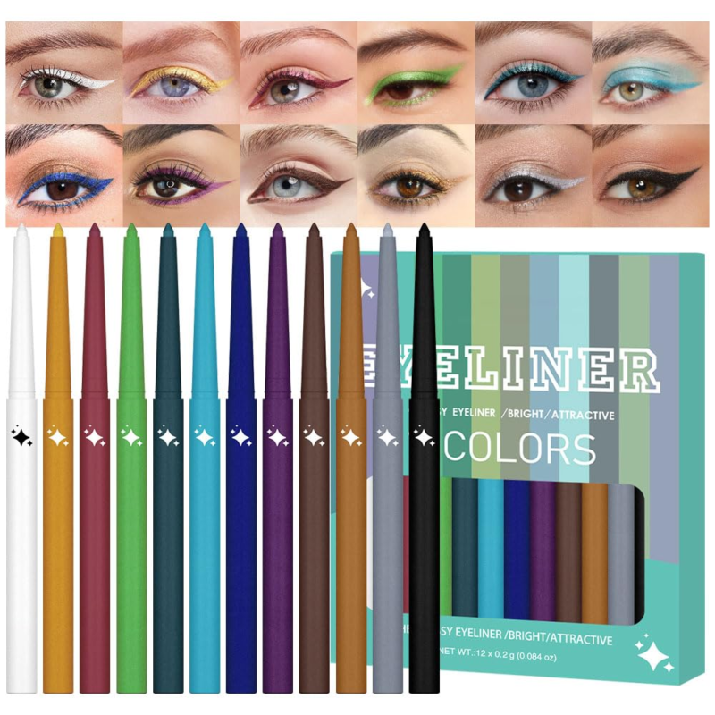 EVPCT 12Pcs Colored Glitter Shimmery Shimmer Gel Eyeliner Pencils Set
