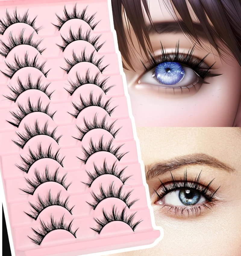HEASY Manhua Natural Anime Lashes10 Pairs Spiky Faux Minky/Wispy Korean Japanese Look like Individual Cluster