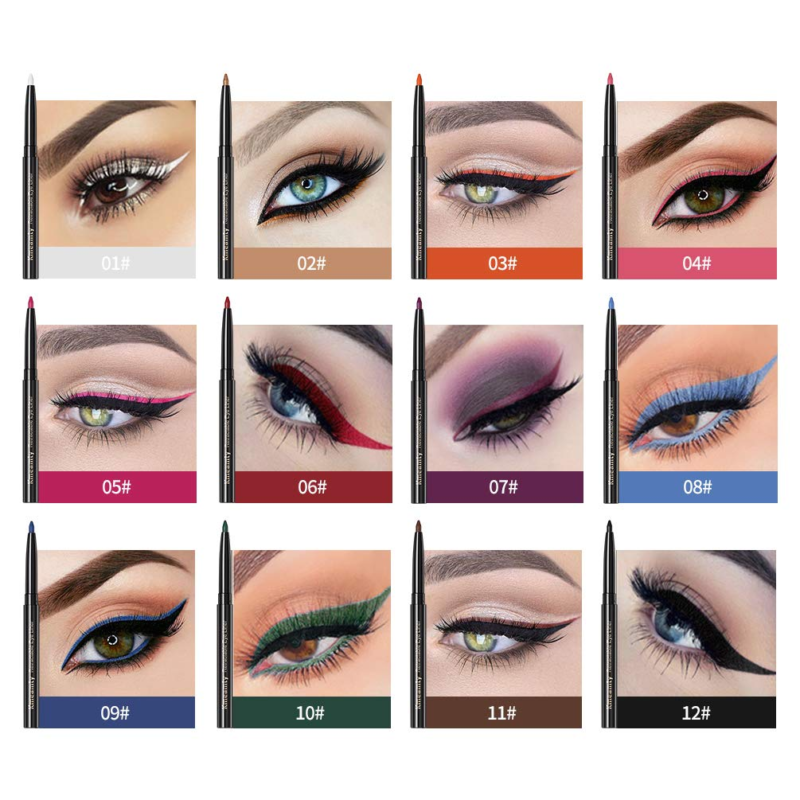 KMEAMTY Gel Eye Liner Pencil Set, 12 Colors Retractable Long-Lasting Smooth Waterline - Image 2