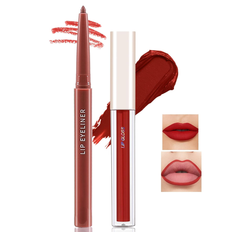 BOOBEEN Matte Lip Liner Pencil and Liquid Lipstick Set