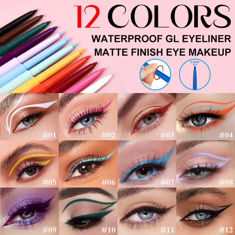KIMIEYE Matte Eyeliner Set, 12 Colors Retractable Gel - Image 3