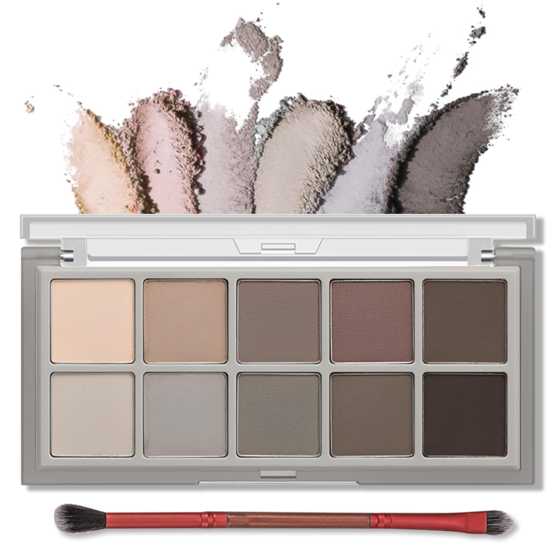 ERINDE 10 Colors Matte Grey Brown Eye Shadow Neutral Nude Taupe Eye Makeup Pallet Ultra-Blendable