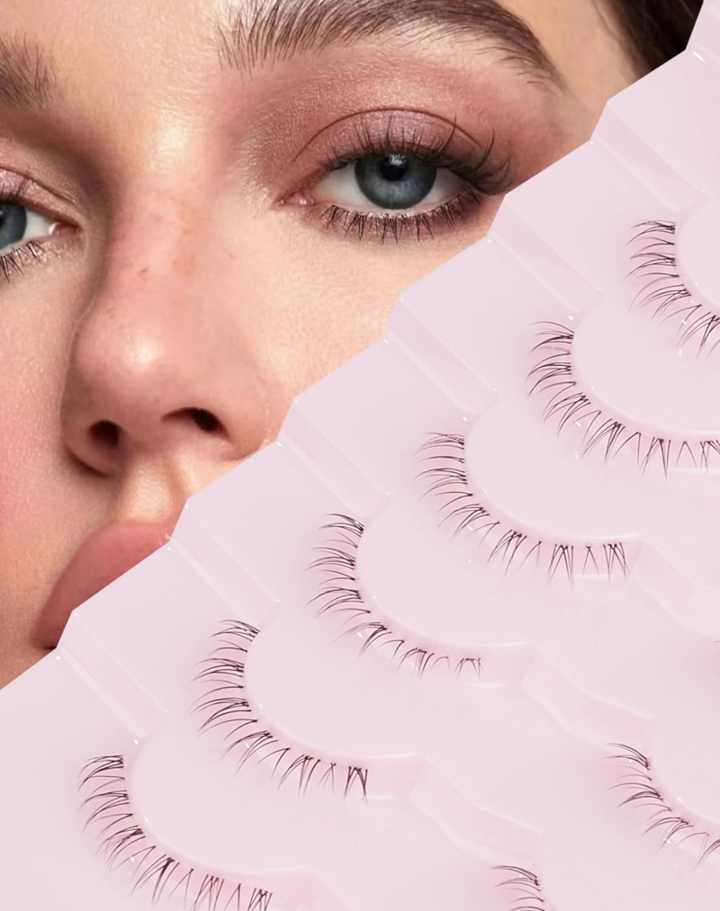 JIOCOLOR Natural Bottom Eyelashes Wispy Extension Clear Band Mink 7 Pairs