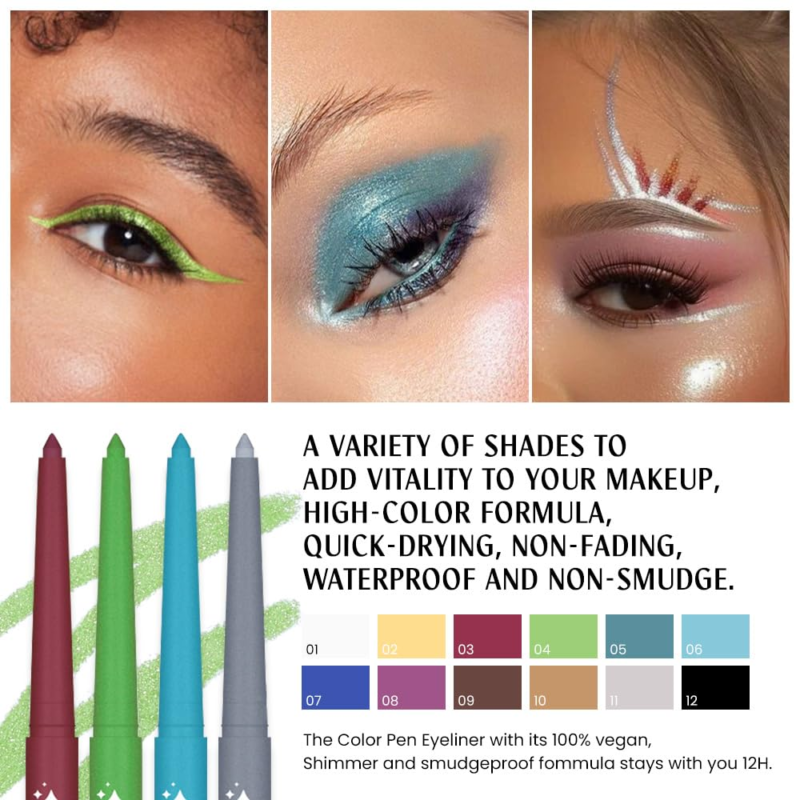 EVPCT 12Pcs Colored Glitter Shimmery Shimmer Gel Eyeliner Pencils Set - Image 2