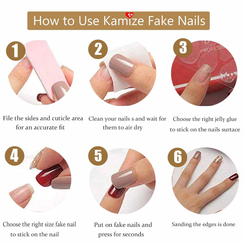 KAMIZE Almond Fake Long Acrylic Press on Nails Gradient Full Cover 24PCS - Image 2