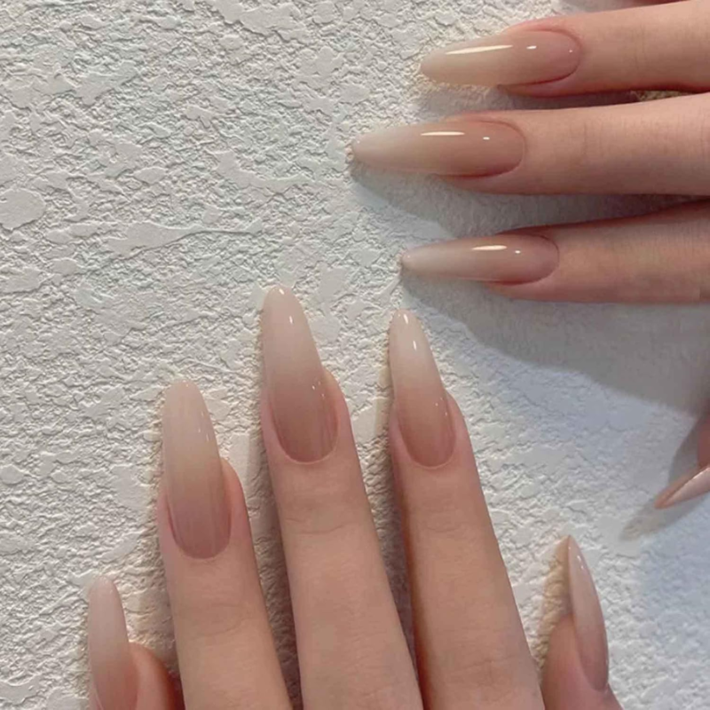 KAMIZE Almond Fake Long Acrylic Press on Nails Gradient Full Cover 24PCS