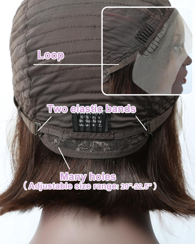 EVALA Bob Wig 13X4X1 Lace Front Human Hair Pre Plucked 12 Inch Darkest Brown Highlight Red Color 150% Density - Image 3