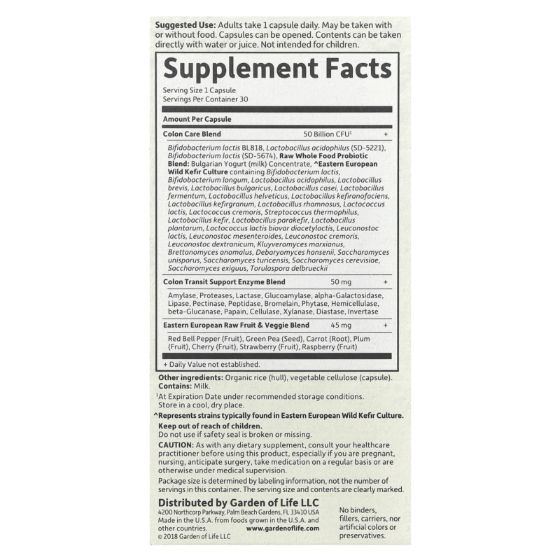 Raw Probiotics, Colon Care, 30 Vegetarian Capsules - Image 2