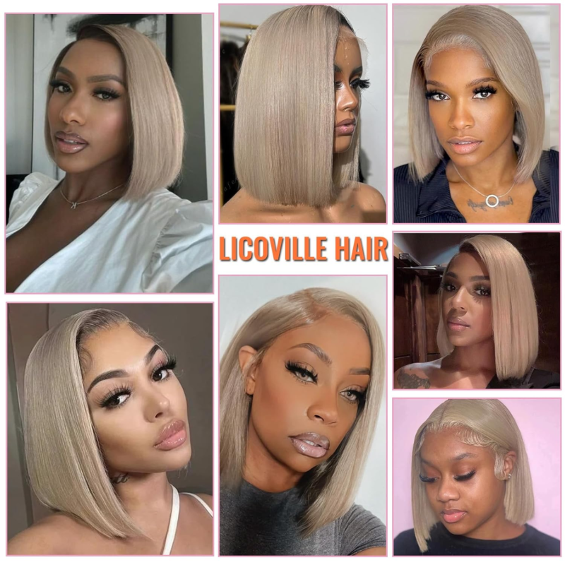 LICOVILLE Ash Blonde HD Lace Front Bob Wigs Human Hair 10 Inch 180% Density Short Thick Ends Pre-Plucked - Image 3