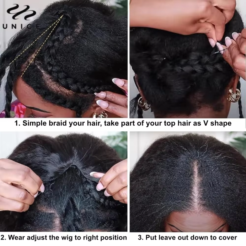 UNICE HAIR Yaki Straight V Part Wig 100% Human Hair No Sew in Clip Read to Wear Go (Size Variation) - Image 2