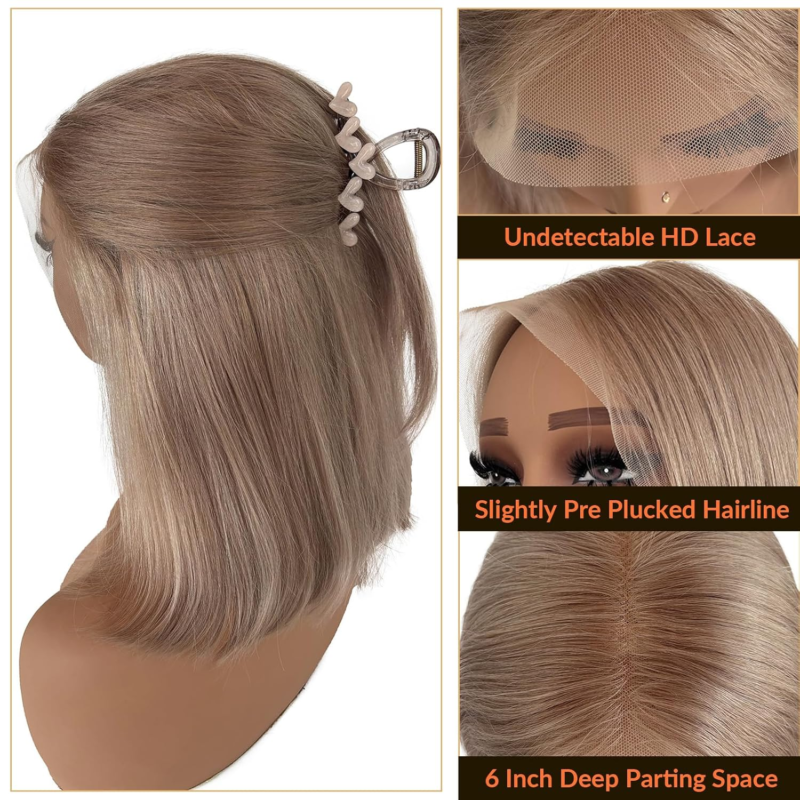 LICOVILLE Ash Blonde HD Lace Front Bob Wigs Human Hair 10 Inch 180% Density Short Thick Ends Pre-Plucked - Image 2
