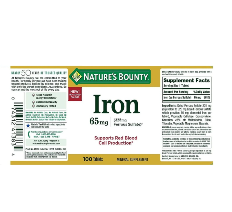 NATURE'S BOUNTY Iron Red Blood Cell Production 65Mg Mineral Supplement - Image 3
