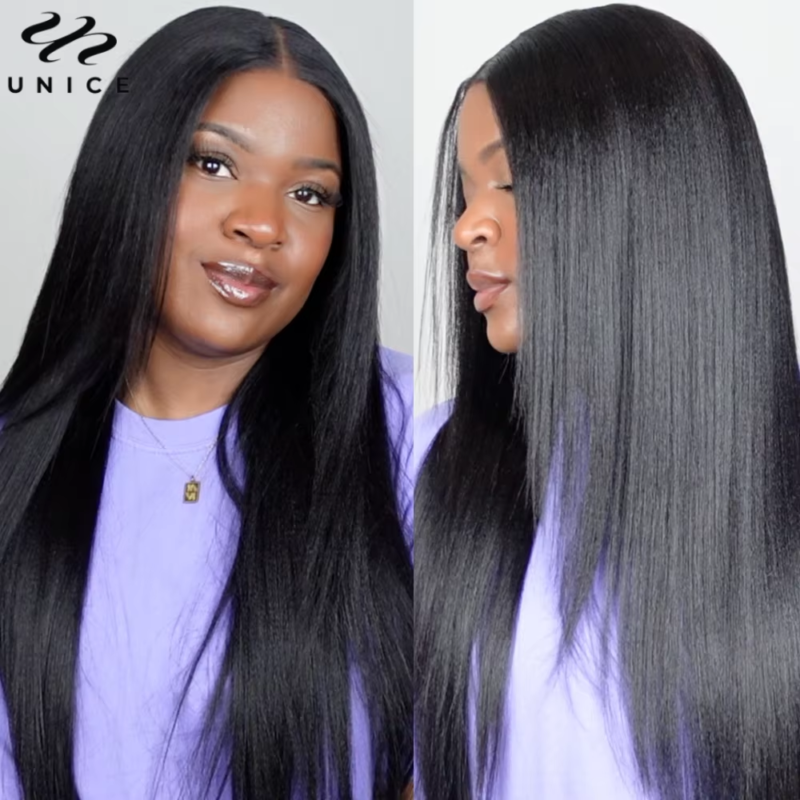 UNICE HAIR Yaki Straight V Part Wig 100% Human Hair No Sew in Clip Read to Wear Go (Size Variation) - Image 3