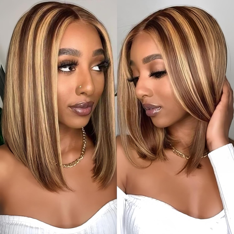 PICKONE Bob Wig Human Hair Glueless Wigs Pre Plucked Pre Cut Lace Front13X4 150% Density Highlight 14Inch
