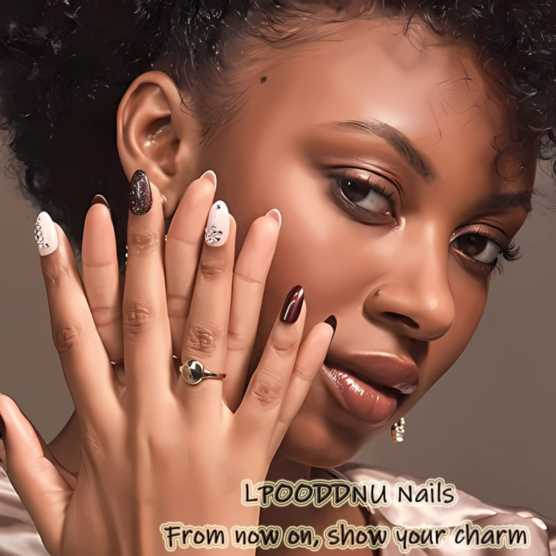 LPOODDNU Short Press on Nails Square Blue Orange Flowers Glossy Full Cover Acrylic 24Pcs - Image 2