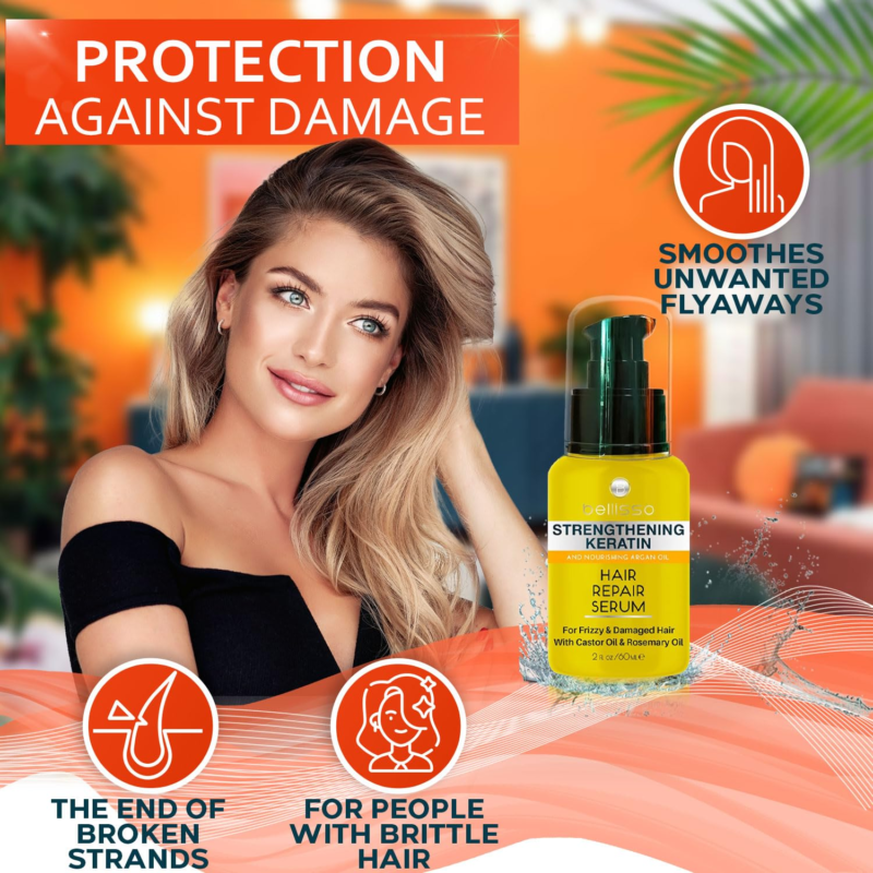 BELLISSO Keratin Hair Serum - Heat Protection Treatment and anti-Frizz Control - Image 3